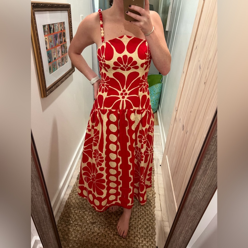 FARM Rio Red and Cream Floral Midi Dress - Picture 4 of 6